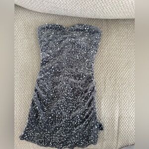 Edikted Silver Strapless Dress